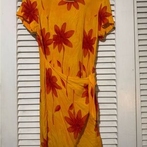 Karin Stevens Sunflower Yellow Dress with Red Floral Design